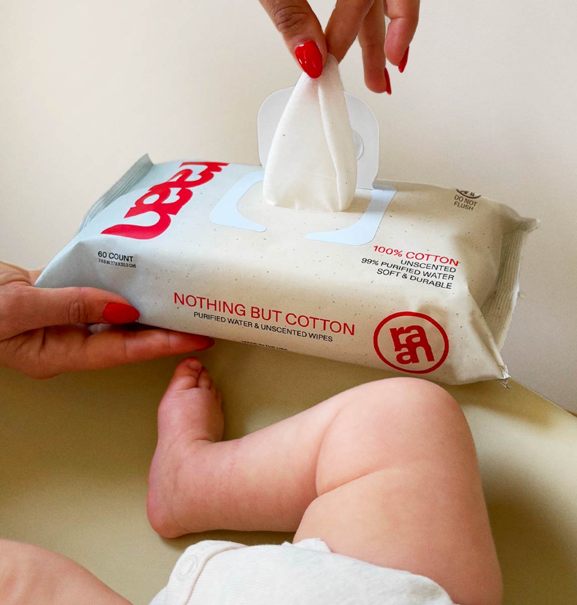 The Only Unbleached 100% Cotton Baby Wipe for Sensitive Skin, 60ct per pack – raan 100% Cotton Wipes