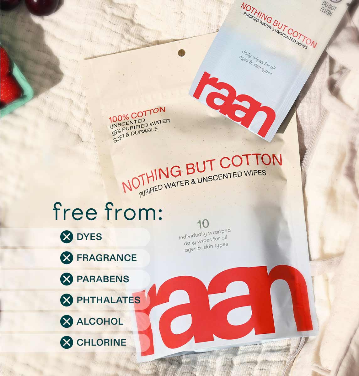 100% Cotton Face and Body Cleansing Wipe for Sensitive Skin (10 Individually Wrapped) – raan 100% Cotton Wipes