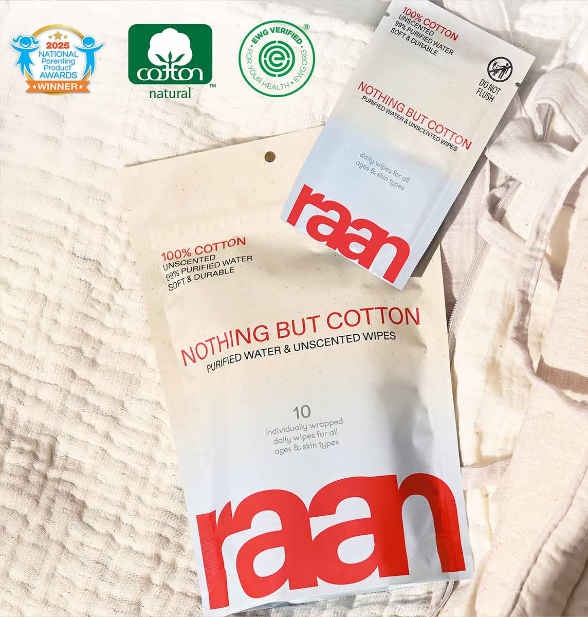 100% Cotton Face and Body Cleansing Wipe for Sensitive Skin (10 Individually Wrapped) – raan 100% Cotton Wipes
