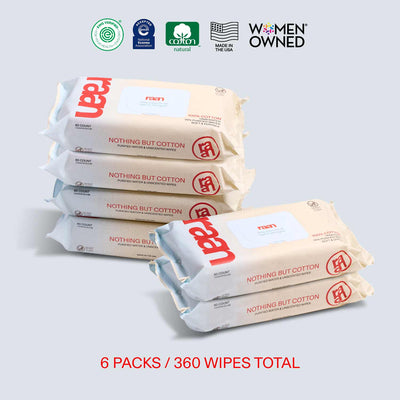 100% COTTON WATER WIPES, UNBLEACHED - 6 PACKS