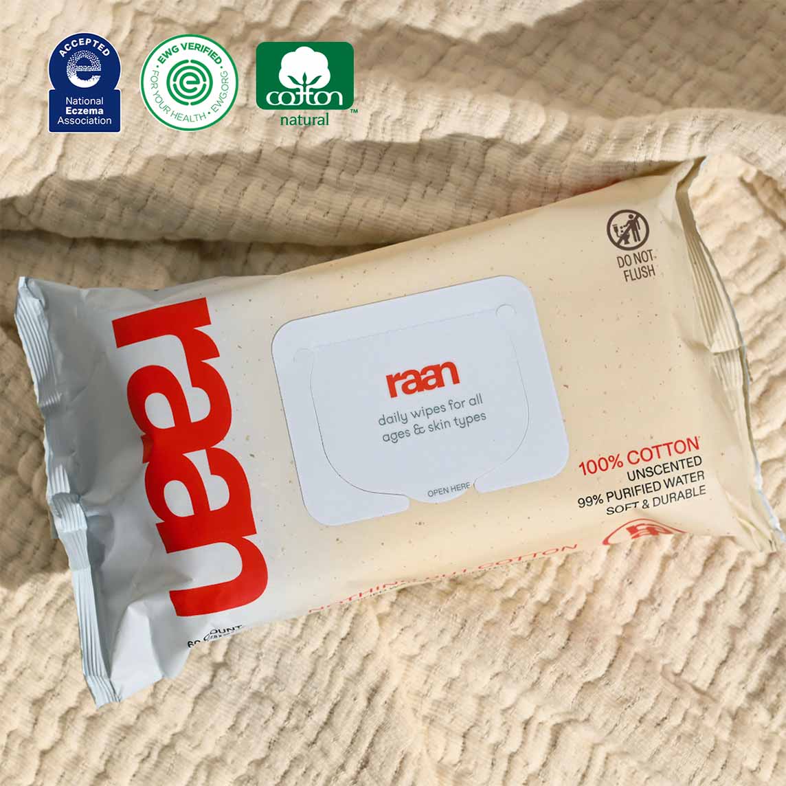 100% COTTON WATER WIPES, UNBLEACHED – raan 100% Cotton Wipes