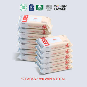 UNBLEACHED, 100% COTTON WATER WIPES. 60 COUNT PACKS