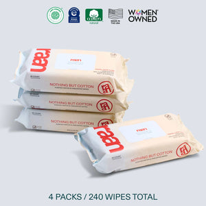 UNBLEACHED, 100% COTTON WATER WIPES. 60 COUNT PACKS