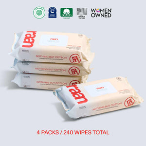 UNBLEACHED, 100% COTTON WATER WIPES. 60 COUNT PACKS