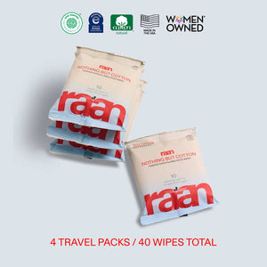 UNBLEACHED, 100% COTTON WATER WIPES. 10 COUNT TRAVEL PACKS