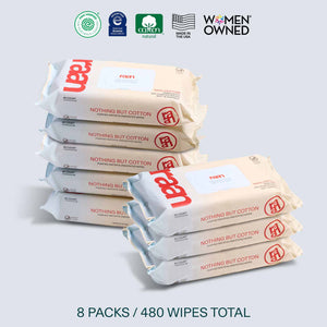 UNBLEACHED, 100% COTTON WATER WIPES. 60 COUNT PACKS