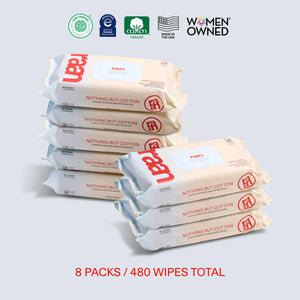 UNBLEACHED, 100% COTTON WATER WIPES. 60 COUNT PACKS