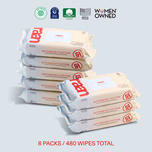 UNBLEACHED, 100% COTTON WATER WIPES. 60 COUNT PACKS