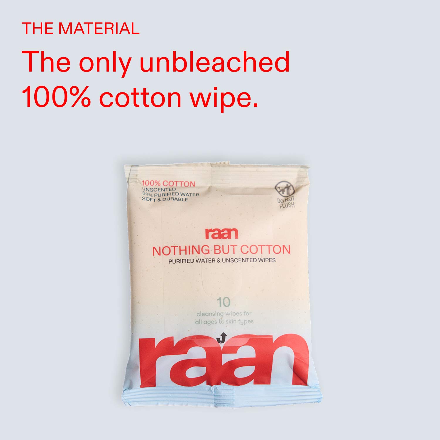 UNBLEACHED, 100% COTTON WATER WIPES. 10 COUNT TRAVEL PACKS