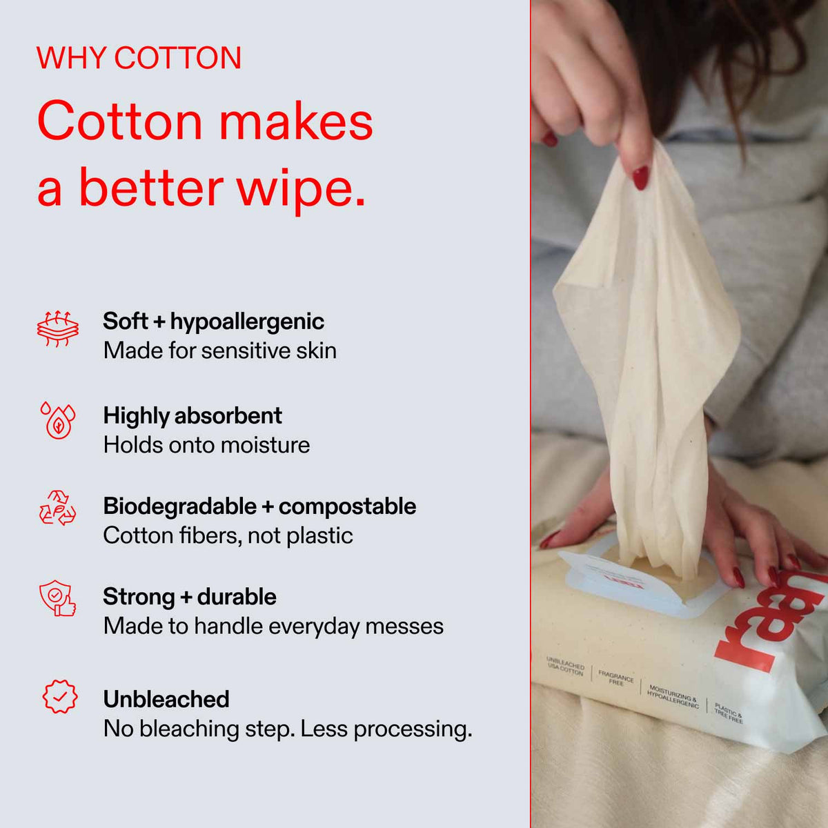 UNBLEACHED, 100% COTTON WATER WIPES. 60 COUNT PACKS