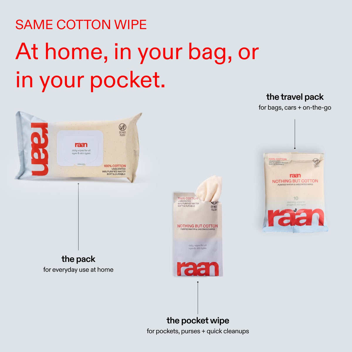 UNBLEACHED, 100% COTTON WATER WIPES. 10 POCKET WIPES