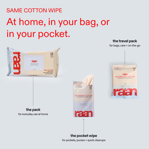UNBLEACHED, 100% COTTON WATER WIPES. 60 COUNT PACKS
