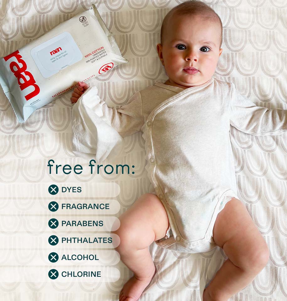 The Only Unbleached 100% Cotton Baby Wipe for Sensitive Skin, 60ct per pack – raan 100% Cotton Wipes
