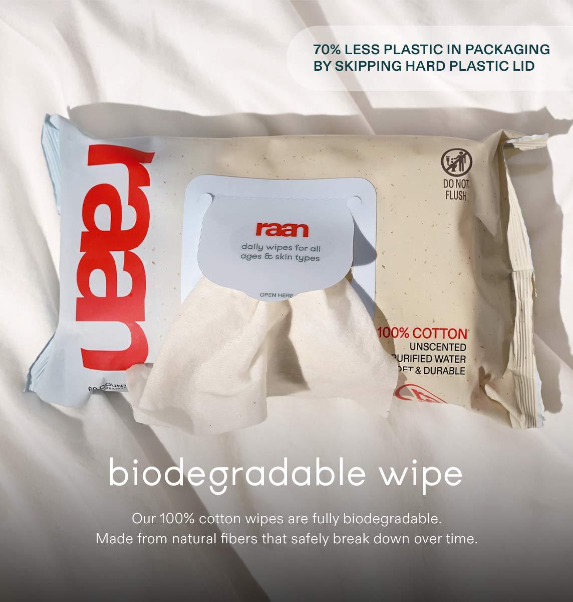 The Only Unbleached 100% Cotton Baby Wipe for Sensitive Skin, 60ct per pack – raan 100% Cotton Wipes