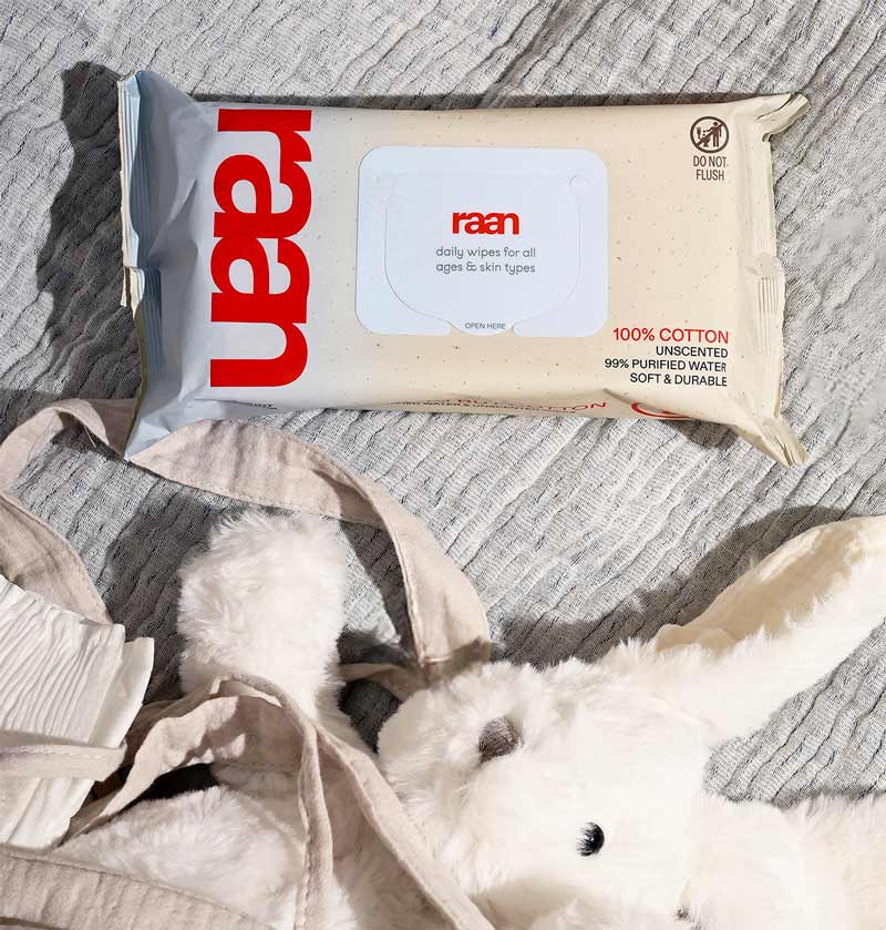 The Only Unbleached 100% Cotton Baby Wipe for Sensitive Skin, 60ct per pack – raan 100% Cotton Wipes