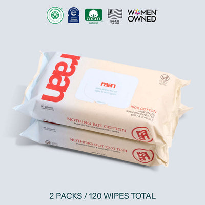 Unbleached 100% Cotton Baby Wipe for Sensitive Skin, 120 Count, 2 Packs