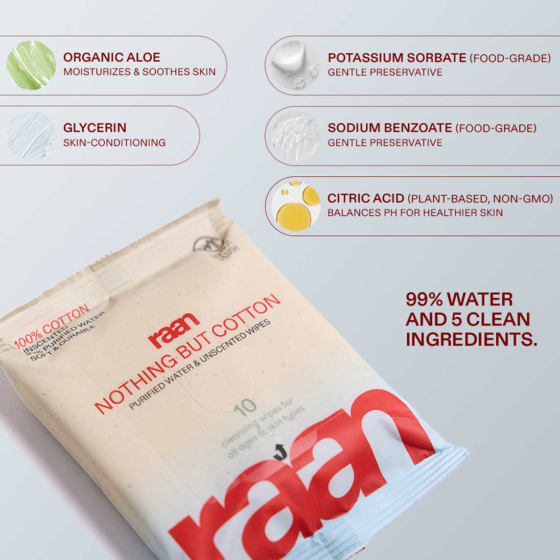UNBLEACHED, 100% COTTON WATER WIPES. 10 COUNT TRAVEL PACKS – raan 100% Cotton Wipes