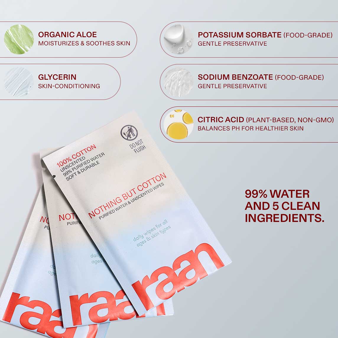 UNBLEACHED, 100% COTTON WATER WIPES. 10 POCKET WIPES – raan 100% Cotton Wipes